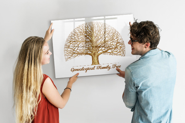 Memobord van glas met print inclusief neodymium magneten Stamboom met ruimte voor foto's