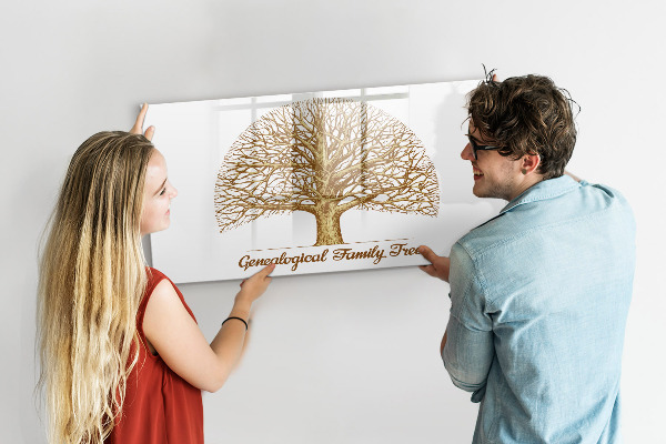 Memobord van glas met print inclusief neodymium magneten Stamboom met ruimte voor foto's