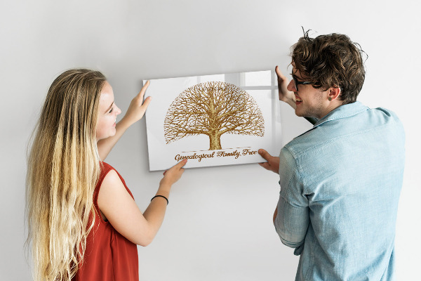 Memobord van glas met print inclusief neodymium magneten Stamboom met ruimte voor foto's