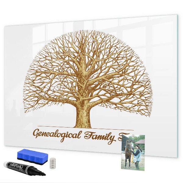 Memobord van glas met print inclusief neodymium magneten Stamboom met ruimte voor foto's