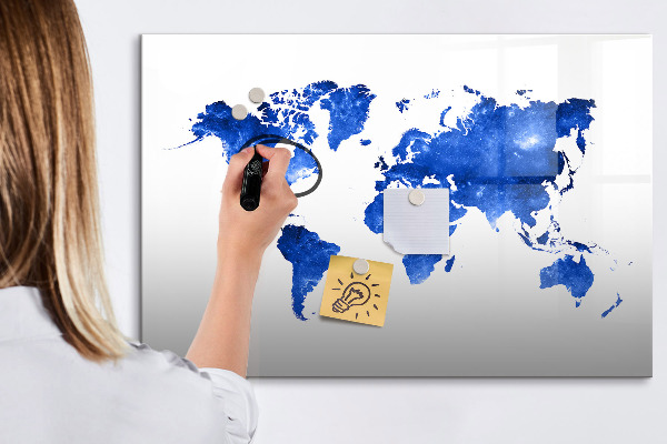 Memobord van glas met print inclusief neodymium magneten Wereldkaart met fotolocaties