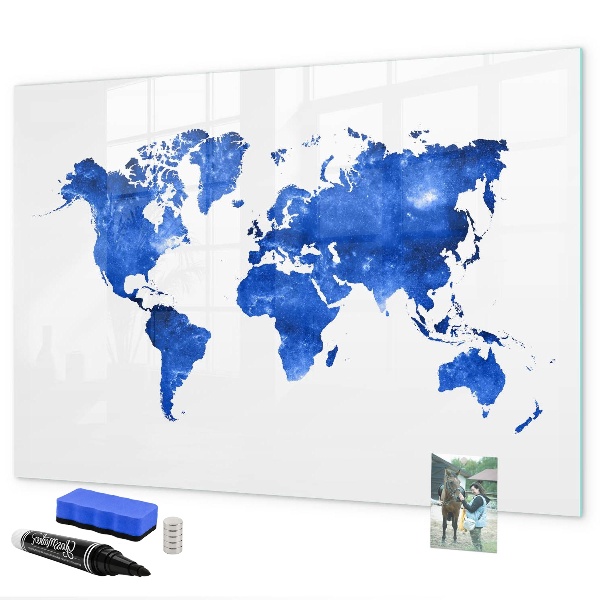 Memobord van glas met print inclusief neodymium magneten Wereldkaart met fotolocaties