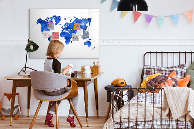 Memobord van glas met print inclusief neodymium magneten Wereldkaart met fotolocaties