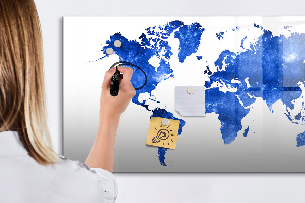 Memobord van glas met print inclusief neodymium magneten Wereldkaart met fotolocaties