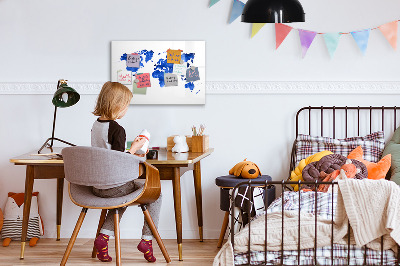 Memobord van glas met print inclusief neodymium magneten Wereldkaart met fotolocaties