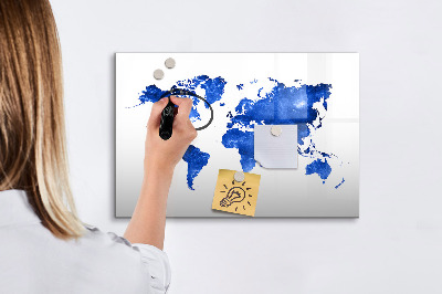 Memobord van glas met print inclusief neodymium magneten Wereldkaart met fotolocaties