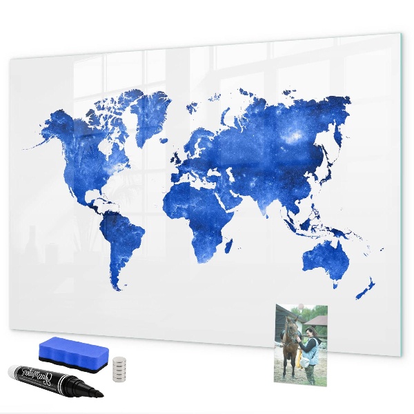 Memobord van glas met print inclusief neodymium magneten Wereldkaart met fotolocaties