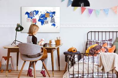 Memobord van glas met print inclusief neodymium magneten Wereldkaart met fotolocaties