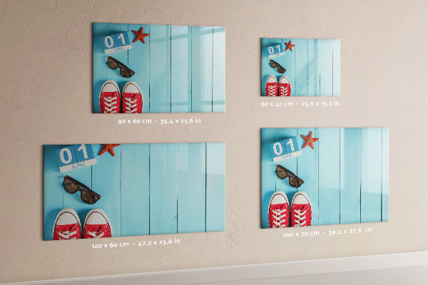 Memobord van glas met print inclusief neodymium magneten Zomerse herinneringen op een blauwe achtergrond