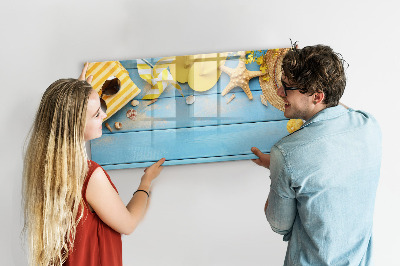 Decoratief glazen wandbord beschrijfbaar en magnetisch Zomerse herinneringen op een blauwe achtergrond