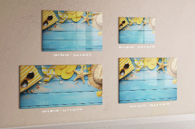Decoratief glazen wandbord beschrijfbaar en magnetisch Zomerse herinneringen op een blauwe achtergrond