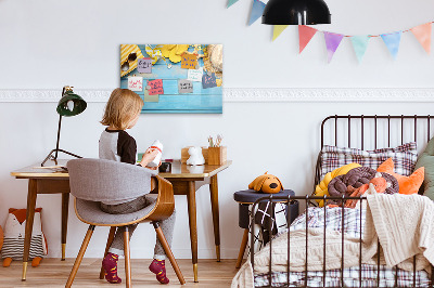 Decoratief glazen wandbord beschrijfbaar en magnetisch Zomerse herinneringen op een blauwe achtergrond