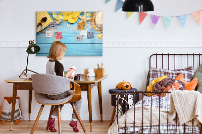 Decoratief glazen wandbord beschrijfbaar en magnetisch Zomerse herinneringen op een blauwe achtergrond