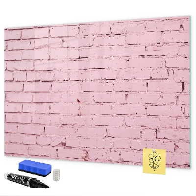 Memobord van glas met print inclusief neodymium magneten Roze muur met ruimte voor foto's