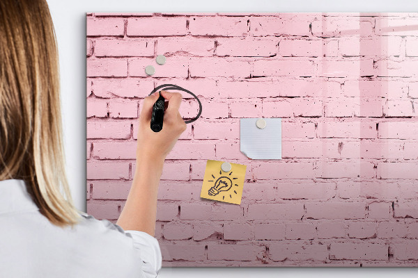 Memobord van glas met print inclusief neodymium magneten Roze muur met ruimte voor foto's