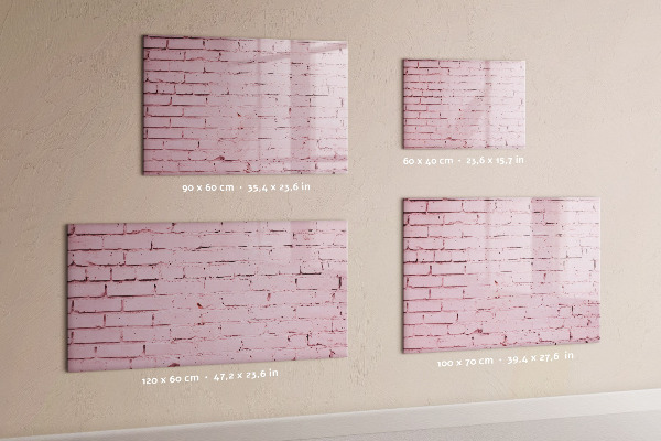 Memobord van glas met print inclusief neodymium magneten Roze muur met ruimte voor foto's