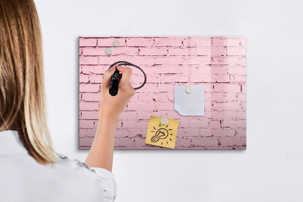 Memobord van glas met print inclusief neodymium magneten Roze muur met ruimte voor foto's