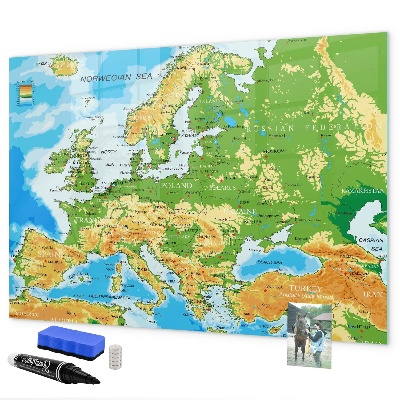 Decoratief glazen wandbord beschrijfbaar en magnetisch Een kaart van Europa voor persoonlijke herinneringen