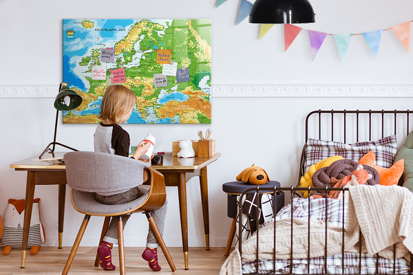 Decoratief glazen wandbord beschrijfbaar en magnetisch Een kaart van Europa voor persoonlijke herinneringen
