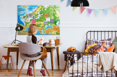 Decoratief glazen wandbord beschrijfbaar en magnetisch Een kaart van Europa voor persoonlijke herinneringen