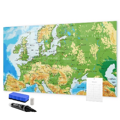 Decoratief glazen wandbord beschrijfbaar en magnetisch Een kaart van Europa voor persoonlijke herinneringen