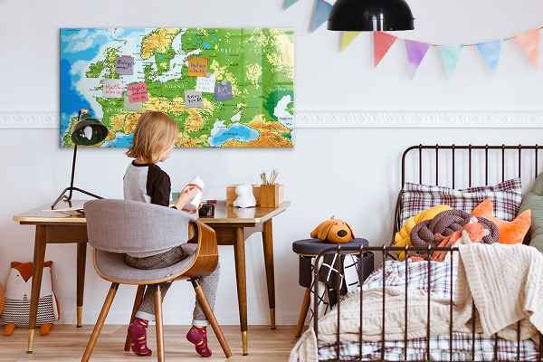 Decoratief glazen wandbord beschrijfbaar en magnetisch Een kaart van Europa voor persoonlijke herinneringen