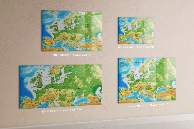Decoratief glazen wandbord beschrijfbaar en magnetisch Een kaart van Europa voor persoonlijke herinneringen