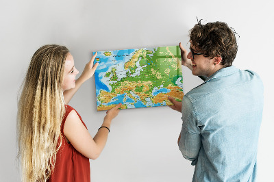 Decoratief glazen wandbord beschrijfbaar en magnetisch Een kaart van Europa voor persoonlijke herinneringen
