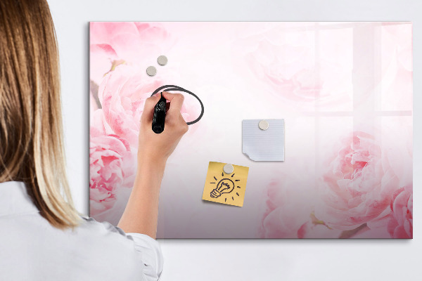 Memobord van glas met print inclusief neodymium magneten Romantische herinneringen op een roze achtergrond