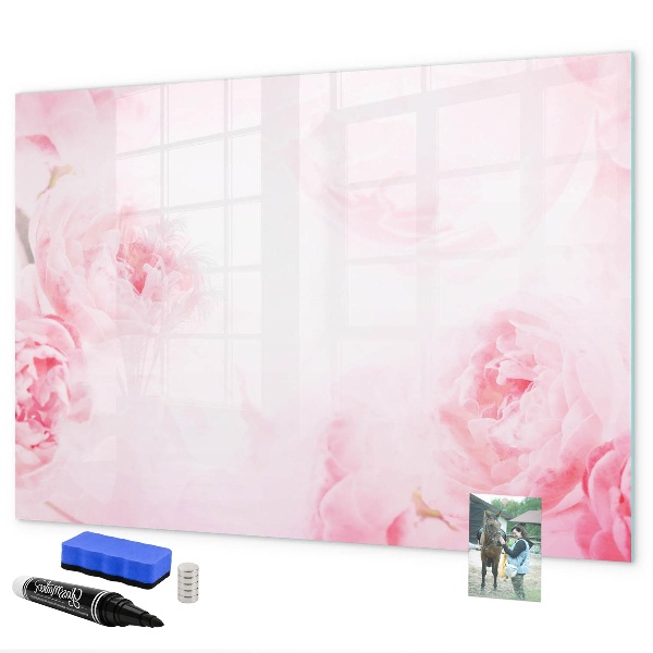 Memobord van glas met print inclusief neodymium magneten Romantische herinneringen op een roze achtergrond