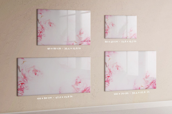 Memobord van glas met print inclusief neodymium magneten Romantische herinneringen op een roze achtergrond