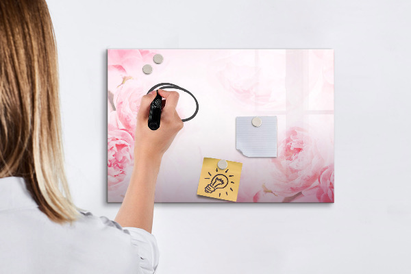 Memobord van glas met print inclusief neodymium magneten Romantische herinneringen op een roze achtergrond