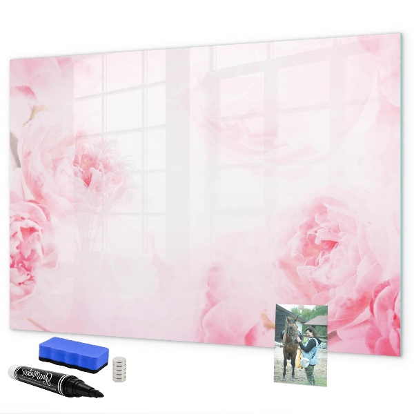 Memobord van glas met print inclusief neodymium magneten Romantische herinneringen op een roze achtergrond