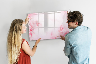 Memobord van glas met print inclusief neodymium magneten Romantische herinneringen op een roze achtergrond