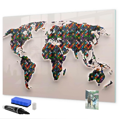 Decoratief glazen wandbord beschrijfbaar en magnetisch Interactieve wereld met fotospots