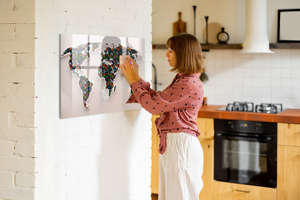 Decoratief glazen wandbord beschrijfbaar en magnetisch Interactieve wereld met fotospots