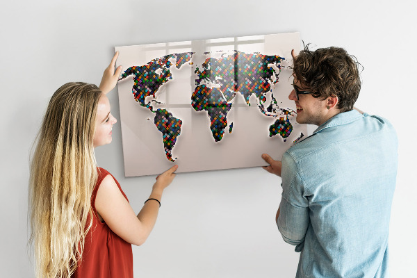 Decoratief glazen wandbord beschrijfbaar en magnetisch Interactieve wereld met fotospots