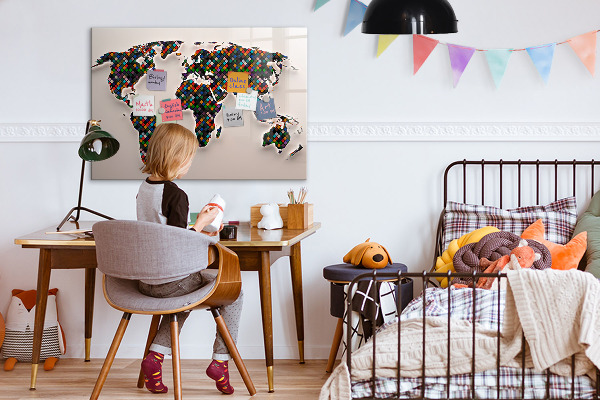 Decoratief glazen wandbord beschrijfbaar en magnetisch Interactieve wereld met fotospots
