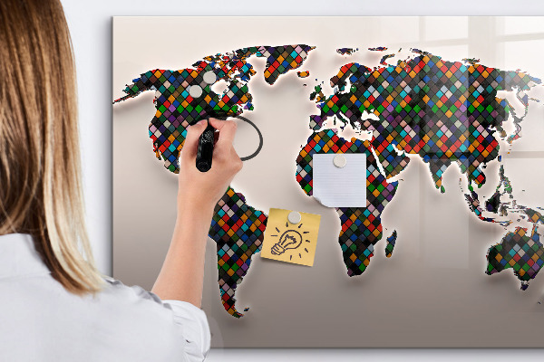 Decoratief glazen wandbord beschrijfbaar en magnetisch Interactieve wereld met fotospots