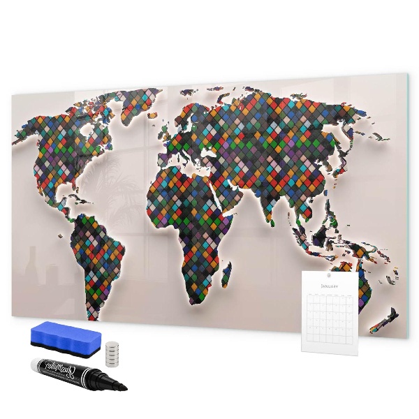 Decoratief glazen wandbord beschrijfbaar en magnetisch Interactieve wereld met fotospots