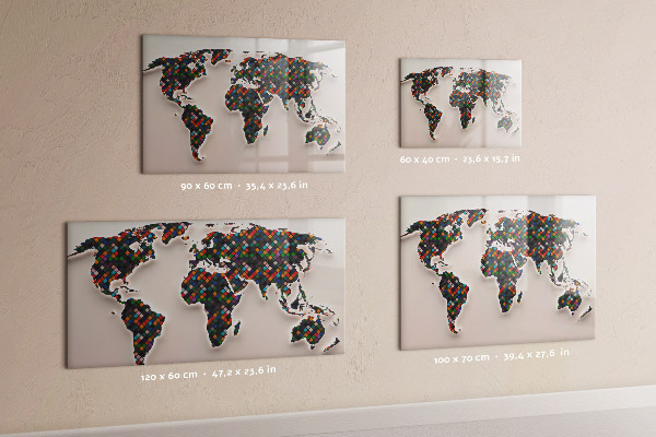 Decoratief glazen wandbord beschrijfbaar en magnetisch Interactieve wereld met fotospots