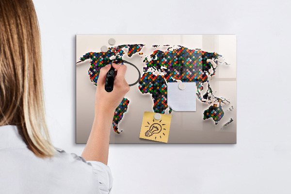 Decoratief glazen wandbord beschrijfbaar en magnetisch Interactieve wereld met fotospots
