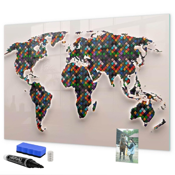 Decoratief glazen wandbord beschrijfbaar en magnetisch Interactieve wereld met fotospots