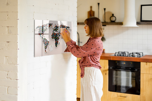 Decoratief glazen wandbord beschrijfbaar en magnetisch Interactieve wereld met fotospots