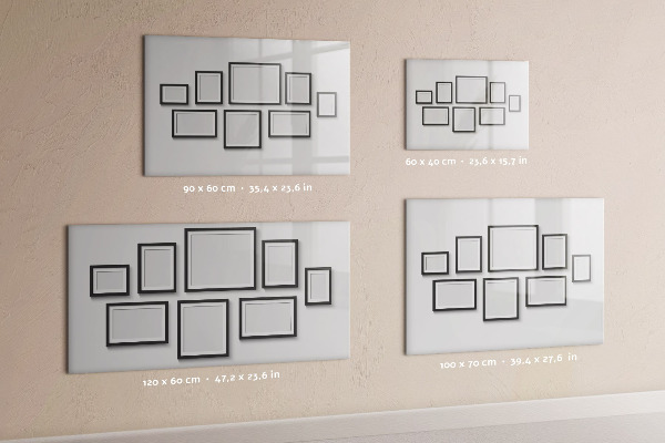 Decoratief glazen wandbord beschrijfbaar en magnetisch Modern prikbord voor foto's en notities