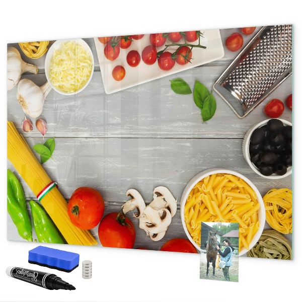 Memobord van glas met print inclusief neodymium magneten Keukenherinneringen met je favoriete smaken