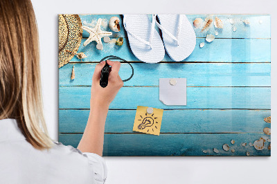 Decoratief glazen wandbord beschrijfbaar en magnetisch Zomerherinneringen op een kleurrijk bord.