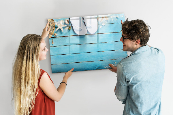 Decoratief glazen wandbord beschrijfbaar en magnetisch Zomerherinneringen op een kleurrijk bord.