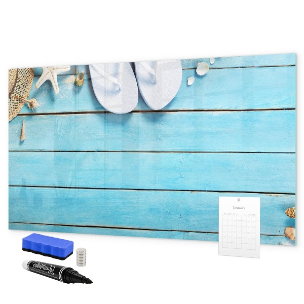 Decoratief glazen wandbord beschrijfbaar en magnetisch Zomerherinneringen op een kleurrijk bord.