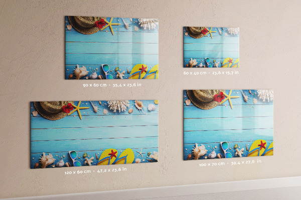 Decoratief glazen wandbord beschrijfbaar en magnetisch Zomerse herinneringen op een blauwe achtergrond